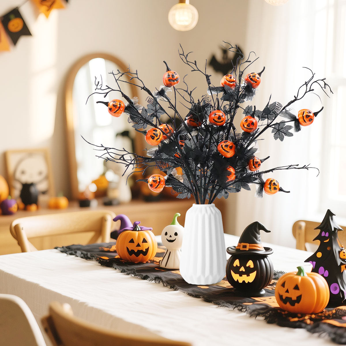 Halloween Artificial Pumpkin and Maple Leaf Floral Stems 6 Pack 19.5 Inch for Indoor Party Vase Arrangements