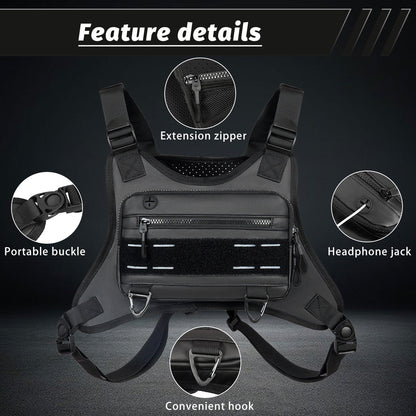 Sports Chest Bag for Men Water Resistant Lightweight Front Running Vest Bag With Phone Holder & Extra Storage for Workouts Cycling Black