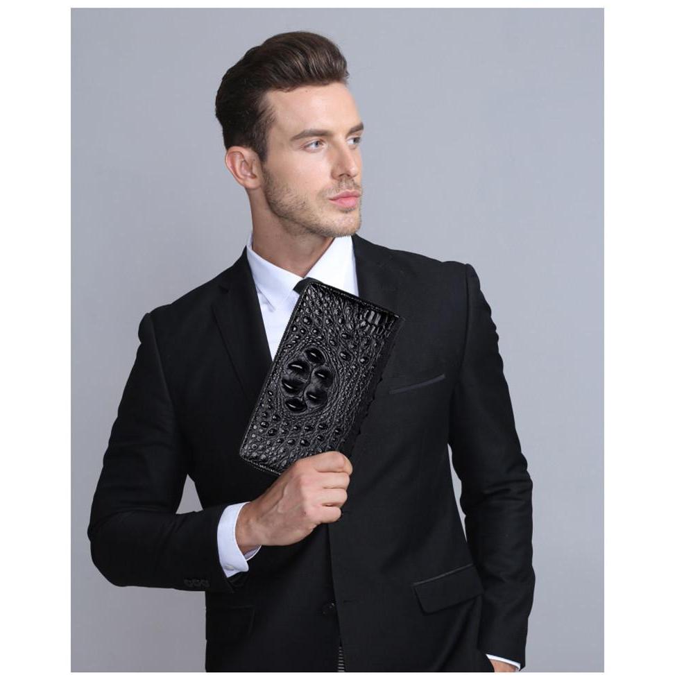 Men Women Crocodile Embossed Clutch Zip Long Wallet Phone Checkbook Organizer