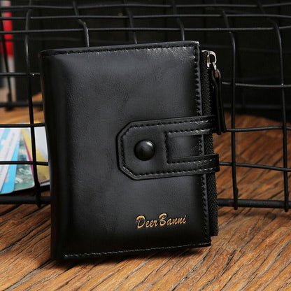 Genuine Leather Zipper Wallet Short RFID Blocking Bifold Big Capacity Coin Purse