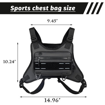 Sports Chest Bag for Men Water Resistant Lightweight Front Running Vest Bag With Phone Holder & Extra Storage for Workouts Cycling Black