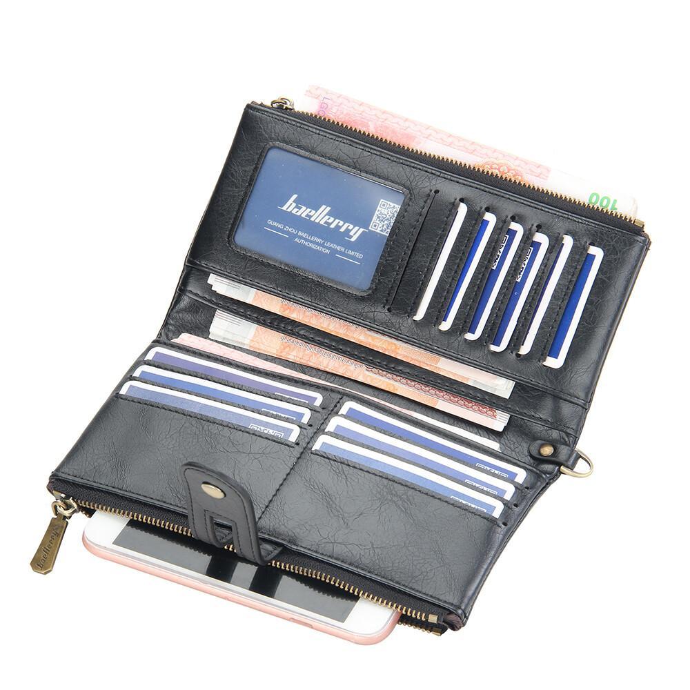 Mens RFID Wallet with Anti-Theft Chain Large Capacity Double Zipper Phone Purse