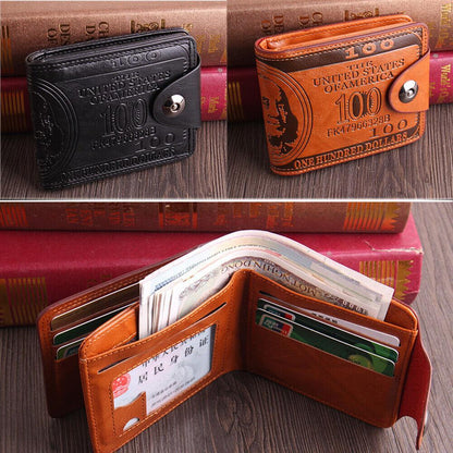Men's US 100 Dollar Bill Leather Bifold Card Photo Holder Wallet Handbag Purse
