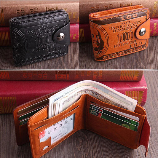 Men's US 100 Dollar Bill Leather Bifold Card Photo Holder Wallet Handbag Purse