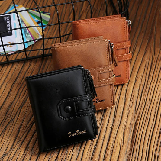 Genuine Leather Zipper Wallet Short RFID Blocking Bifold Big Capacity Coin Purse