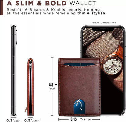 RFID Men's Leather Slim Bifold Money Clip Wallet Front Pocket Credit Card Holder