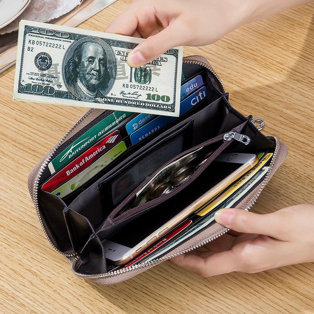 Mens/Womens Leather Large Capacity Credit Card Phone Holder RFID Blocking Wallet