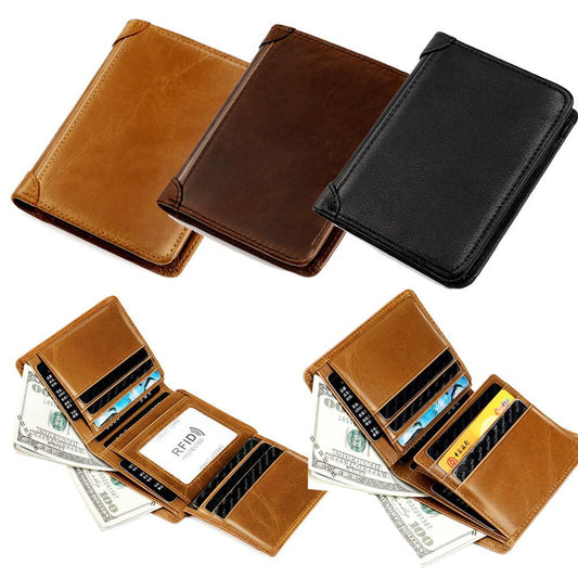 Men's Wallet Leather Credit Card Holder RFID Blocking Trifold Slim Front Pocket