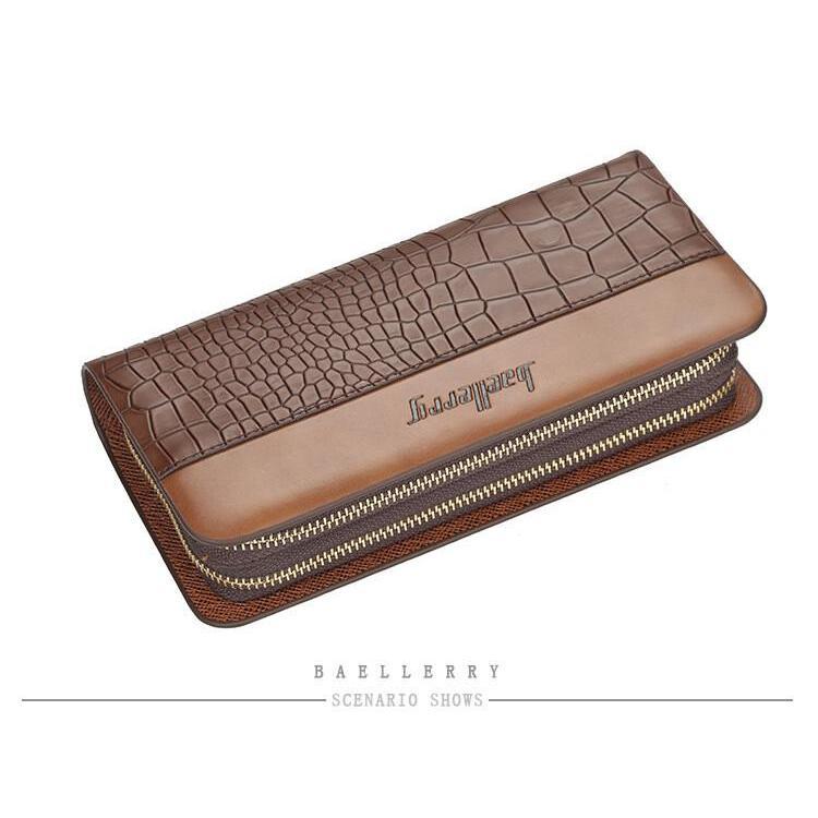 Men Large Capacity Wallet Double Zipper Clutch Card Organizer Long Purse Handbag