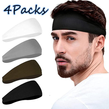 Mens Headbands Sports Headband for Men - Moisture Wicking Unisex Hairband - 4 Pack for Running, Cycling, Yoga, and Basketball