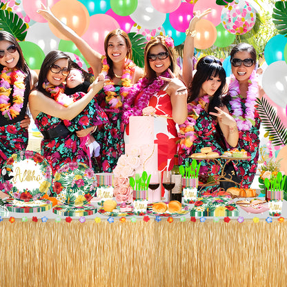 Metmetalrt Luau Party Supplies Hawaiian Tropical Paper Plates Aloha Hawaiian Balloons Table Skirt for Beach Birthday Party Favors Set 16 Guest 191PCS Pattern1