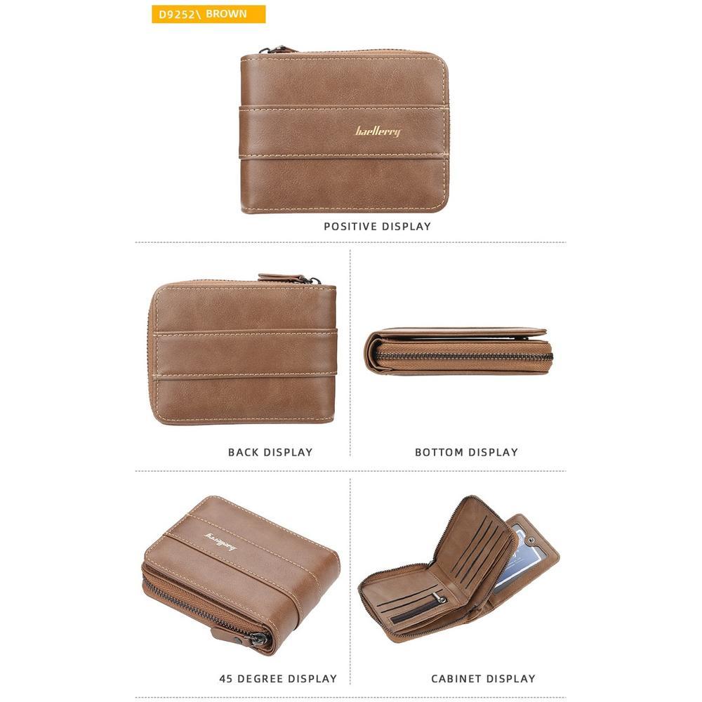 Zipper Wallet for Men Leather Zip Around Purse Bifold ID Window with Coin Pocket