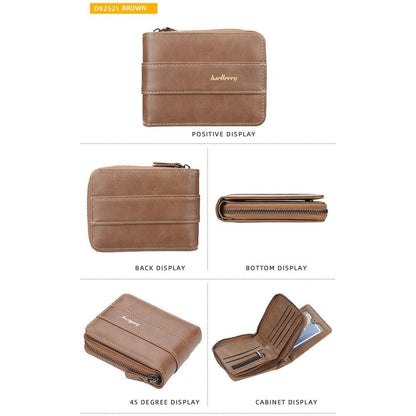 Zipper Wallet for Men Leather Zip Around Purse Bifold ID Window with Coin Pocket