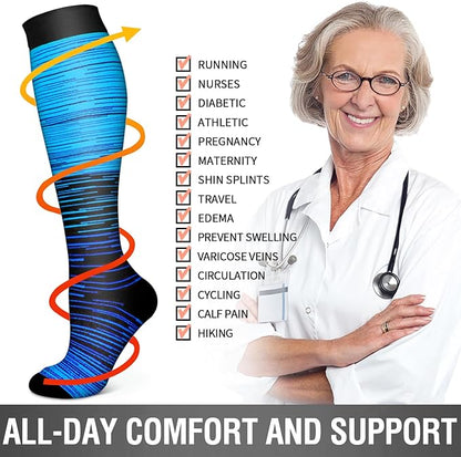 Compression Socks for Women Men Support Socks Knee High Wide Calf Socks 20-30mmhg L-XL