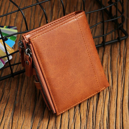 Genuine Leather Zipper Wallet Short RFID Blocking Bifold Big Capacity Coin Purse