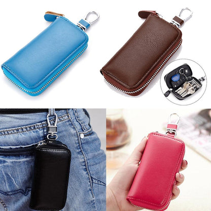 Men Women's Leather Key Holder Case Wallet Keychain Pouch Bag Zipper