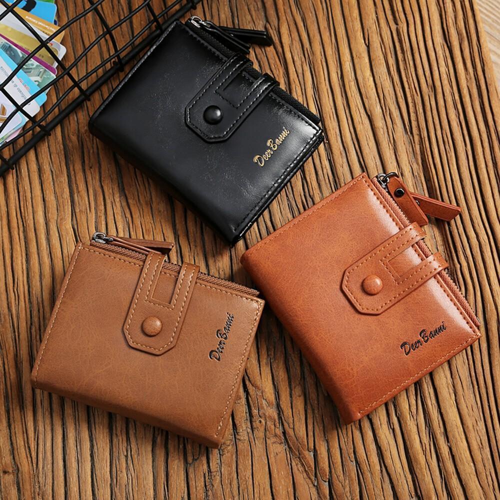 Genuine Leather Zipper Wallet Short RFID Blocking Bifold Big Capacity Coin Purse