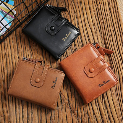 Genuine Leather Zipper Wallet Short RFID Blocking Bifold Big Capacity Coin Purse
