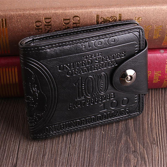 Black Mens US "$100" Dollar Bill Printed Leather Bifold Wallet Card Holder Purse