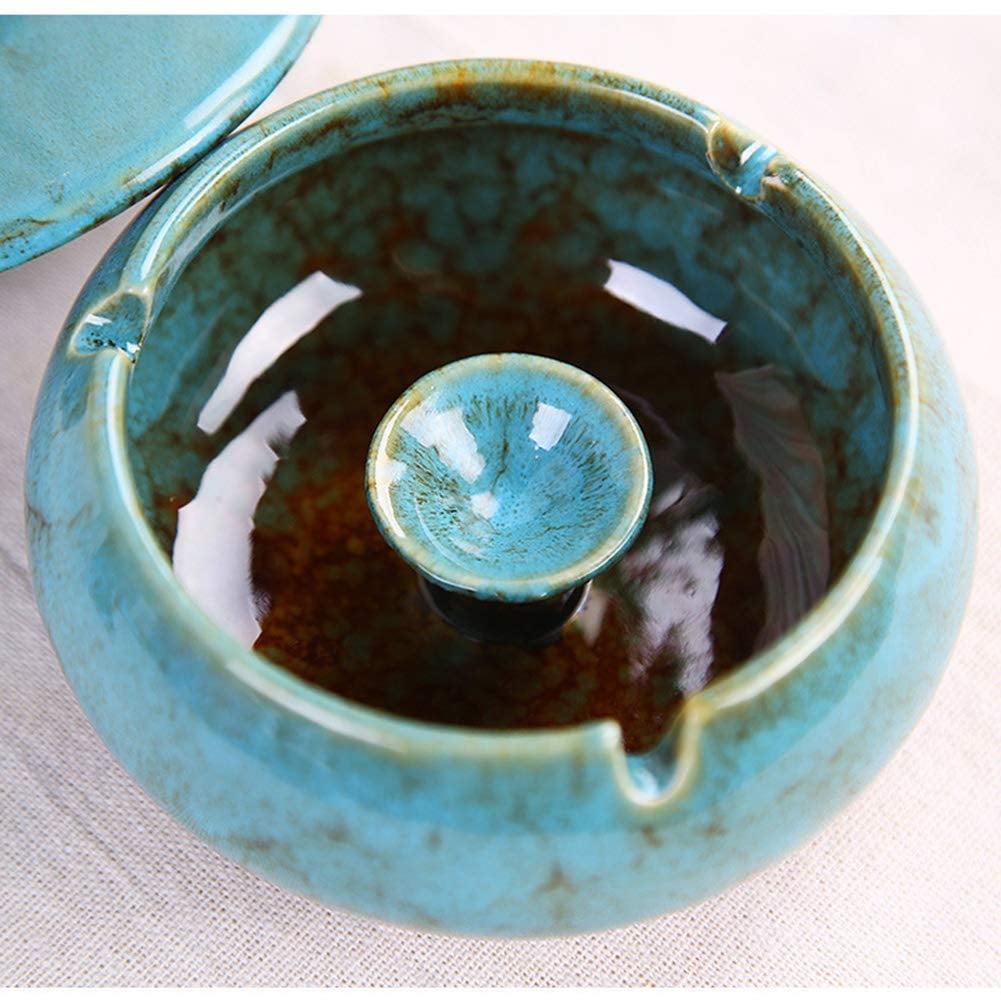 Ceramic Ashtray with Lids, Cigarette Ashtray for Indoor/Outdoor Use, Blue Porch Decorations, Tray for Home Office Decorations Ornaments