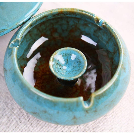 Ceramic Ashtray with Lids, Cigarette Ashtray for Indoor/Outdoor Use, Blue Porch Decorations, Tray for Home Office Decorations Ornaments