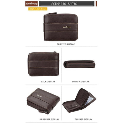 Zipper Wallet for Men Leather Zip Around Purse Bifold ID Window with Coin Pocket