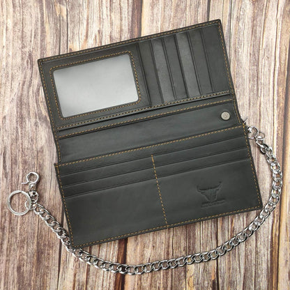 RFID Blocking Western Wallets for Men Biker Wallet with Chain Long Bifold Cowboy Wallet Star