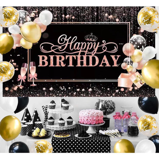 Happy Birthday Banner Backdrop for Girls - Glittery Rose Gold 45" x 70" Decorations for Sweet Girls' Birthday Party Favors Hanging Luxury