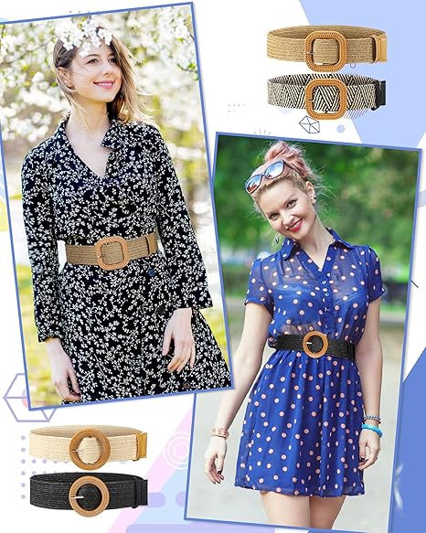 Elastic Belt for Women Straw Woven Elastic Stretch Waist Belt Women Skinny Dress Belt Belts for Women Dresses