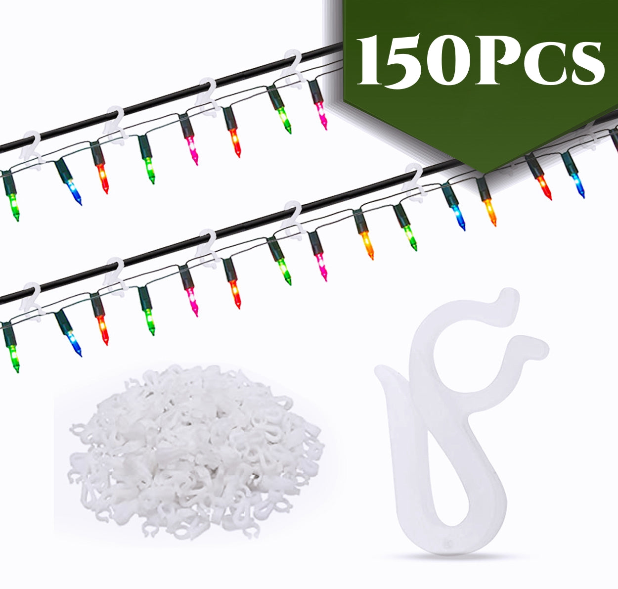 Christmas Light Clips Hooks Gutter Light Hooks Plastic for String Lights Holiday Outdoor Hanging Lights White 150 Pcs