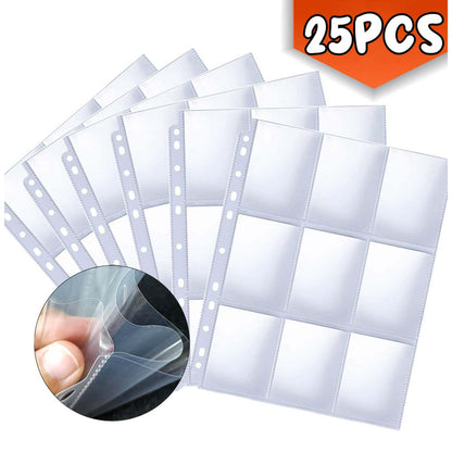 Kabuer Card Sleeves 9 Pocket Page Protector, Trading Card Sleeves Double-sided Baseball Binder Sleeves, for Coupon, Sport Cards, Game Cards, Business Cards 25PCS