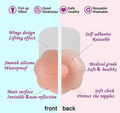 Nipple Covers Lift, Strapless Sticky Push up Reusable Silicone Tape Bra, Invisible Bras for Women & Girls Pink