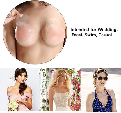 Nipple Covers Lift, Strapless Sticky Push up Reusable Silicone Tape Bra, Invisible Bras for Women & Girls Pink