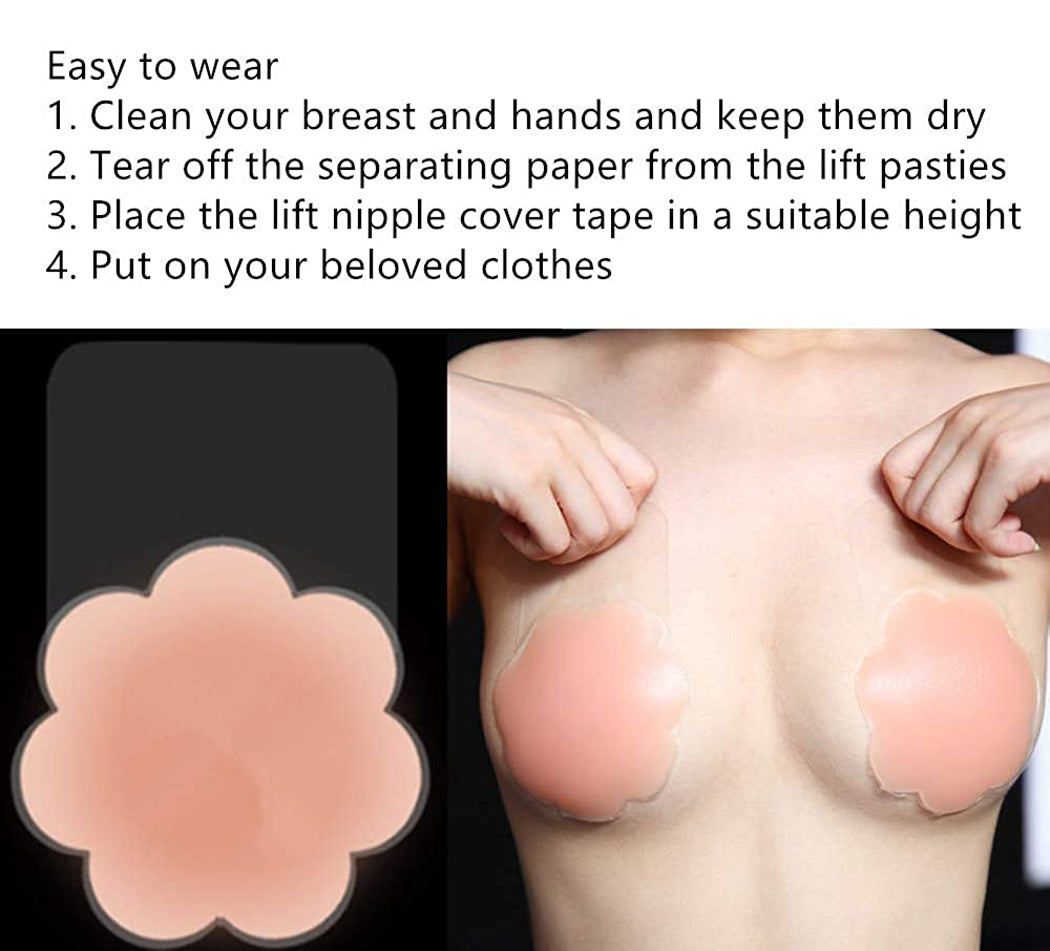 Nipple Covers Lift, Strapless Sticky Push up Reusable Silicone Tape Bra, Invisible Bras for Women & Girls Pink