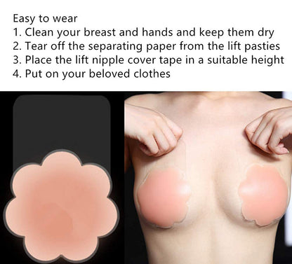 Nipple Covers Lift, Strapless Sticky Push up Reusable Silicone Tape Bra, Invisible Bras for Women & Girls Pink