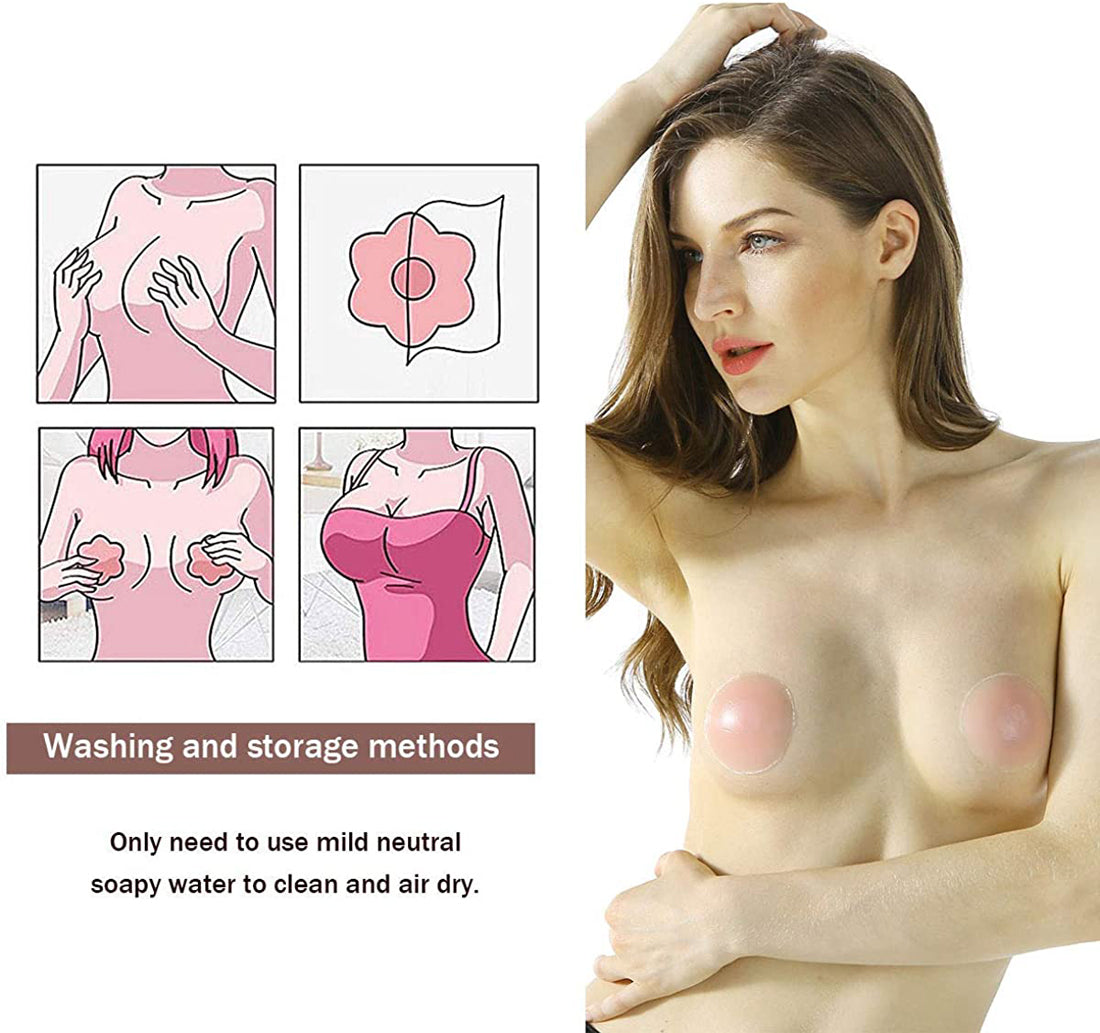 Nipple Cover Pasties Reusable Adhesive Invisible Breast Bra 5 Pairs Silicone Nippleless Bra Skin Covers for Women (Round+Petal)