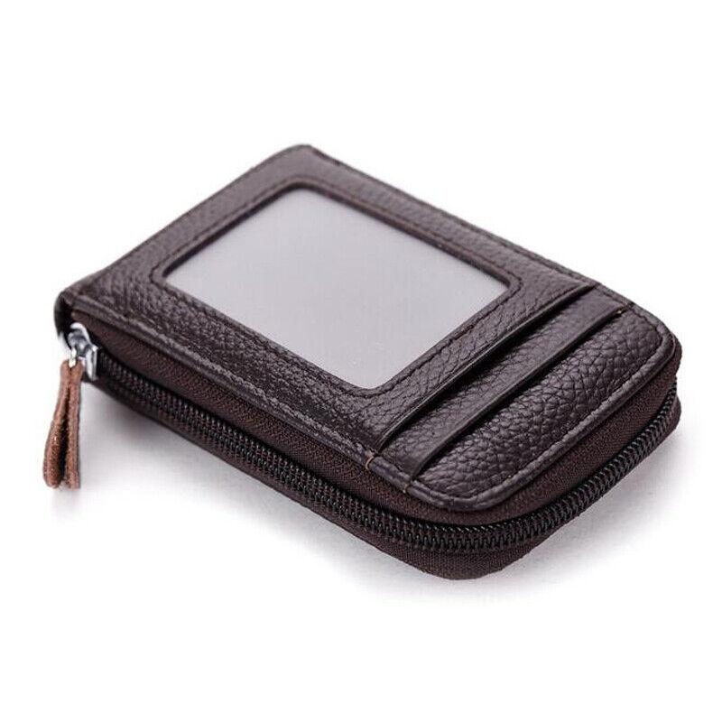 RFID Blocking Women Men Genuine Leather Wallet Credit Card Holder Zipper Pocket