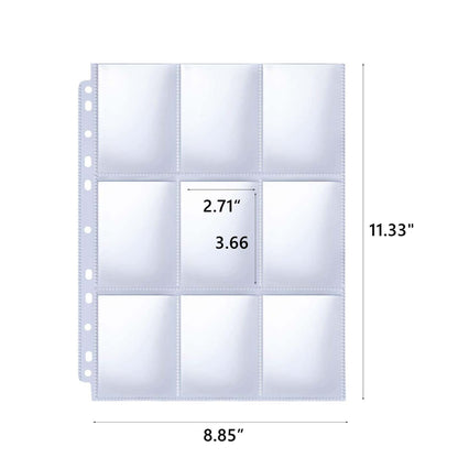 Kabuer Card Sleeves 9 Pocket Page Protector, Trading Card Sleeves Double-sided Baseball Binder Sleeves, for Coupon, Sport Cards, Game Cards, Business Cards 25PCS