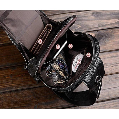 Mens Sling Bag Crocodile PU Shoulder Crossbody Chest Bag Satchels Hiking Daypack
