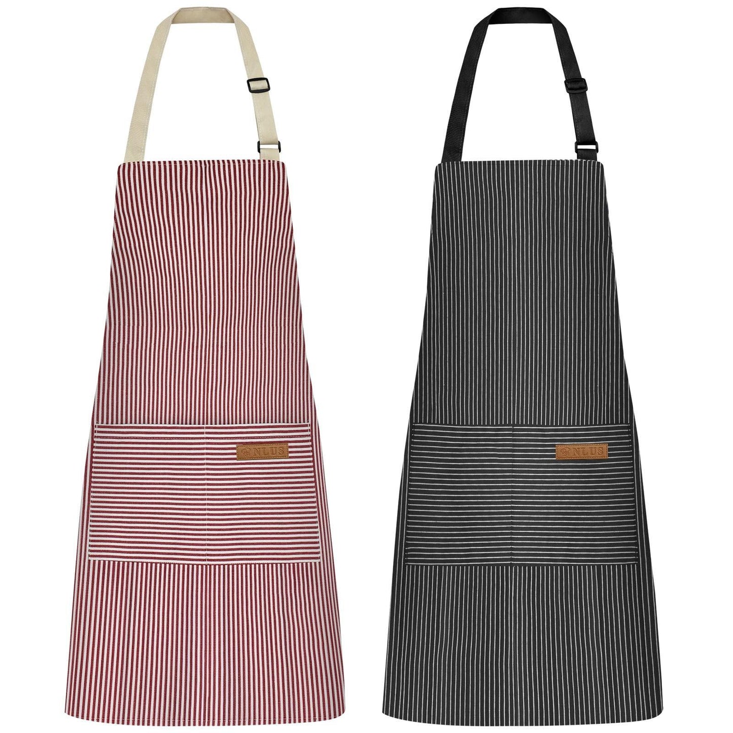 Kitchen Cooking Aprons for Women and Men Adjustable Chef Apron with Pockets 2 PCs Buckle Strap Comfortable