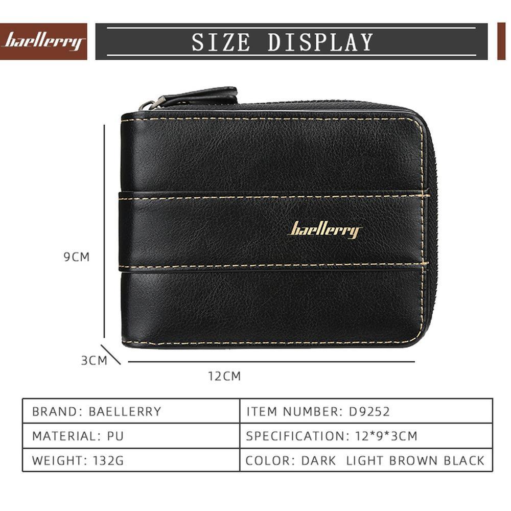 Zipper Wallet for Men Leather Zip Around Purse Bifold ID Window with Coin Pocket
