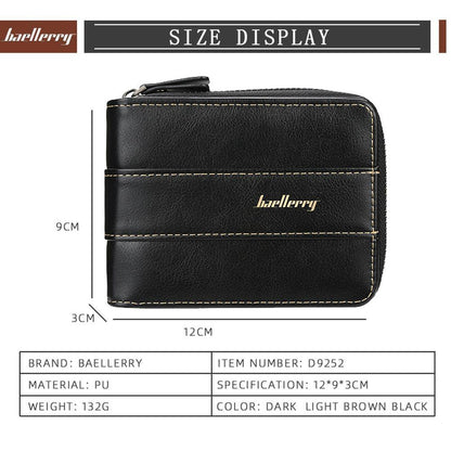 Zipper Wallet for Men Leather Zip Around Purse Bifold ID Window with Coin Pocket