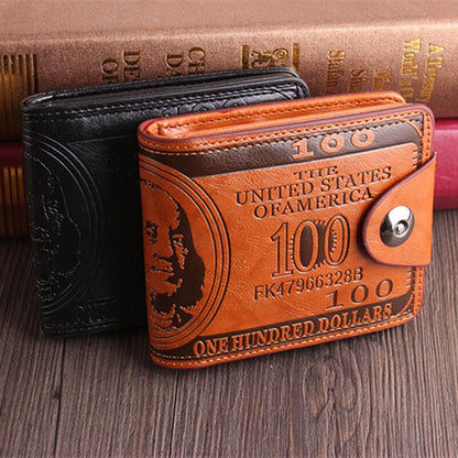 Men's US 100 Dollar Bill Leather Bifold Card Photo Holder Wallet Handbag Purse
