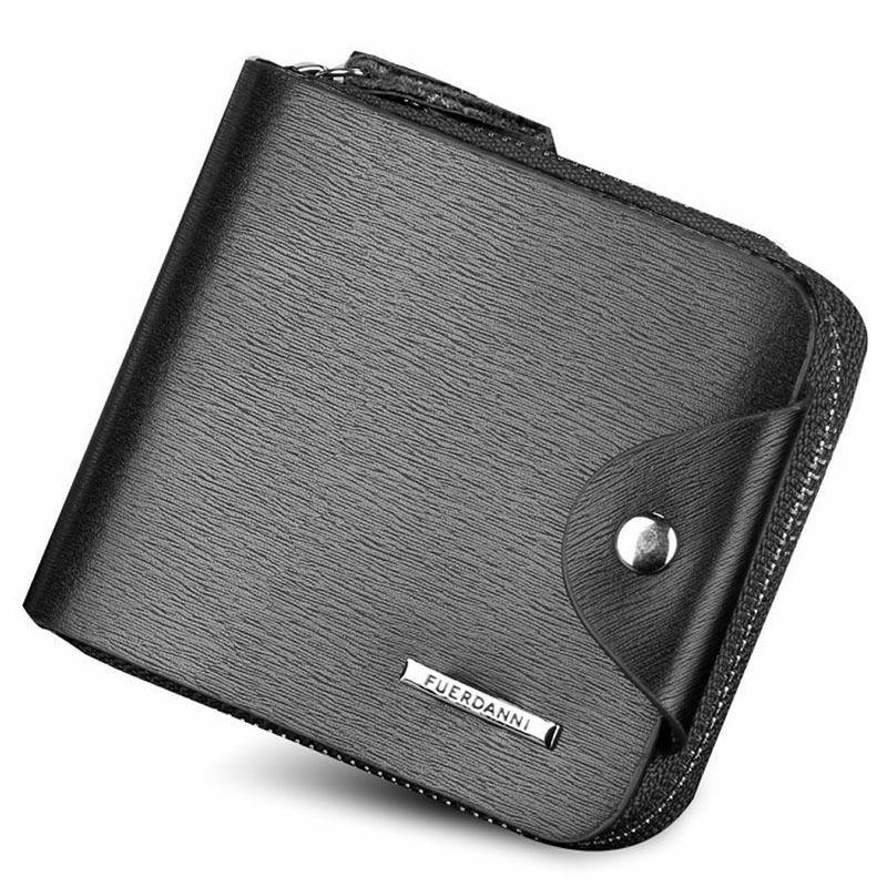 Zipper Wallet for Men Leather Zip Around Purse Bifold ID Window with Coin Pocket