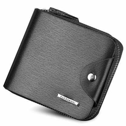 Zipper Wallet for Men Leather Zip Around Purse Bifold ID Window with Coin Pocket