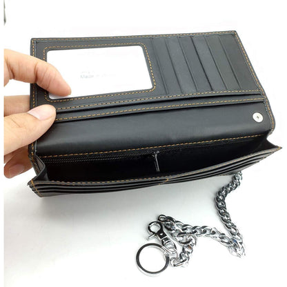 RFID Blocking Western Wallets for Men Biker Wallet with Chain Long Bifold Cowboy Wallet Star
