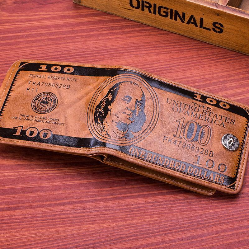 Men's US 100 Dollar Bill Leather Bifold Card Photo Holder Wallet Handbag Purse