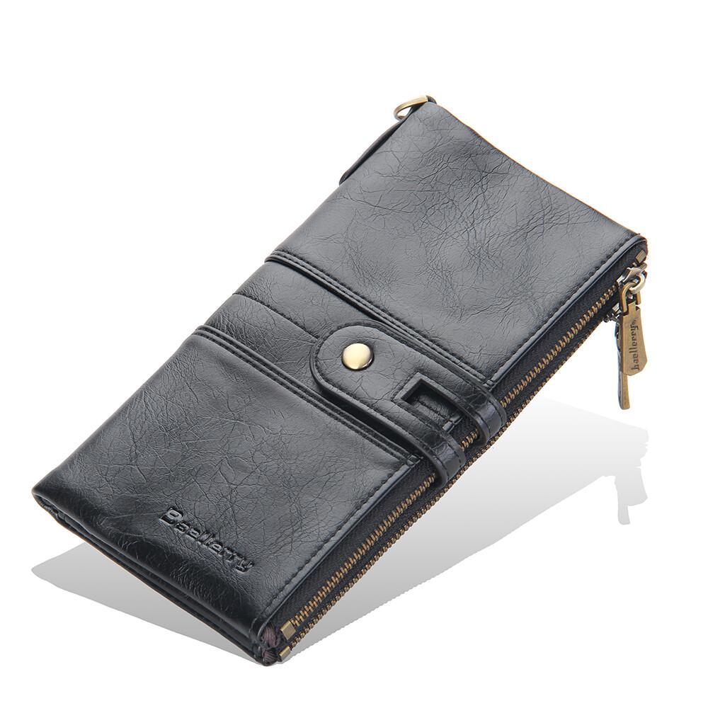 Mens RFID Wallet with Anti-Theft Chain Large Capacity Double Zipper Phone Purse