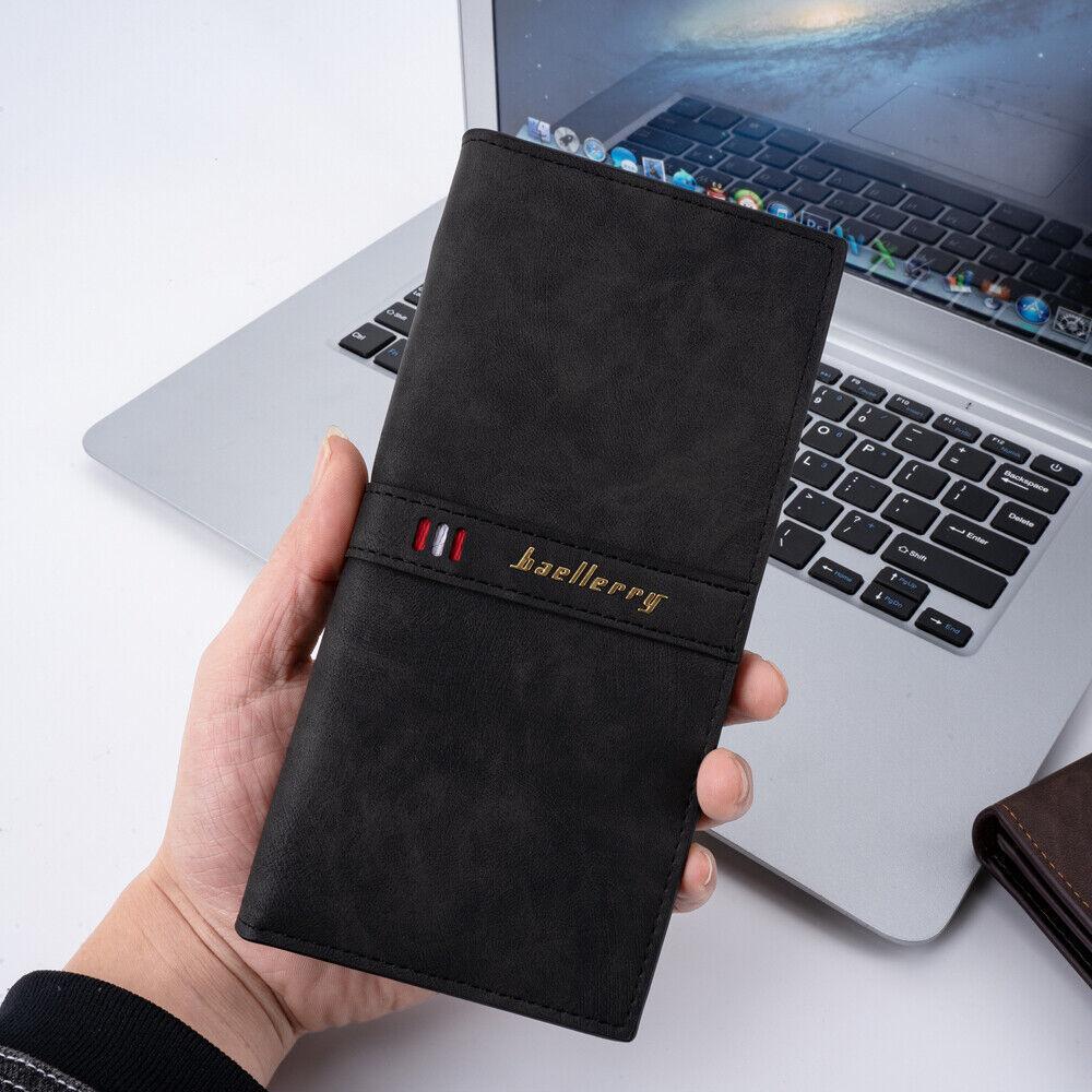 RFID Blocking Men's Bifold Leather Card Holder Purse Suit Long Wallet Checkbook