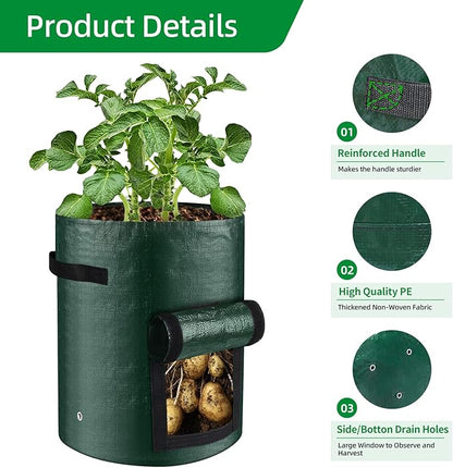 Garden Potato Grow Bags 10 Gallon Planting Bags Potato Planters with Flap and Handles Aeration Fabric Pots Heavy Duty 3 Pack